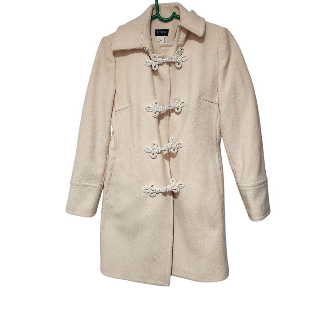 J. Crew Cream White Wool Coat Ornate Knot Closure Size 2